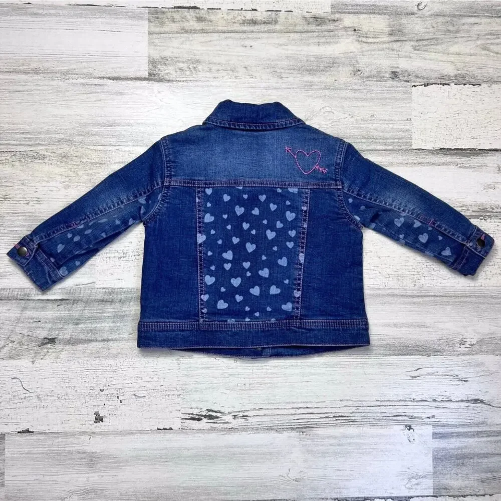 Hatley Jacket Girls 2 Blue Denim Heart Print Lined Embroidered